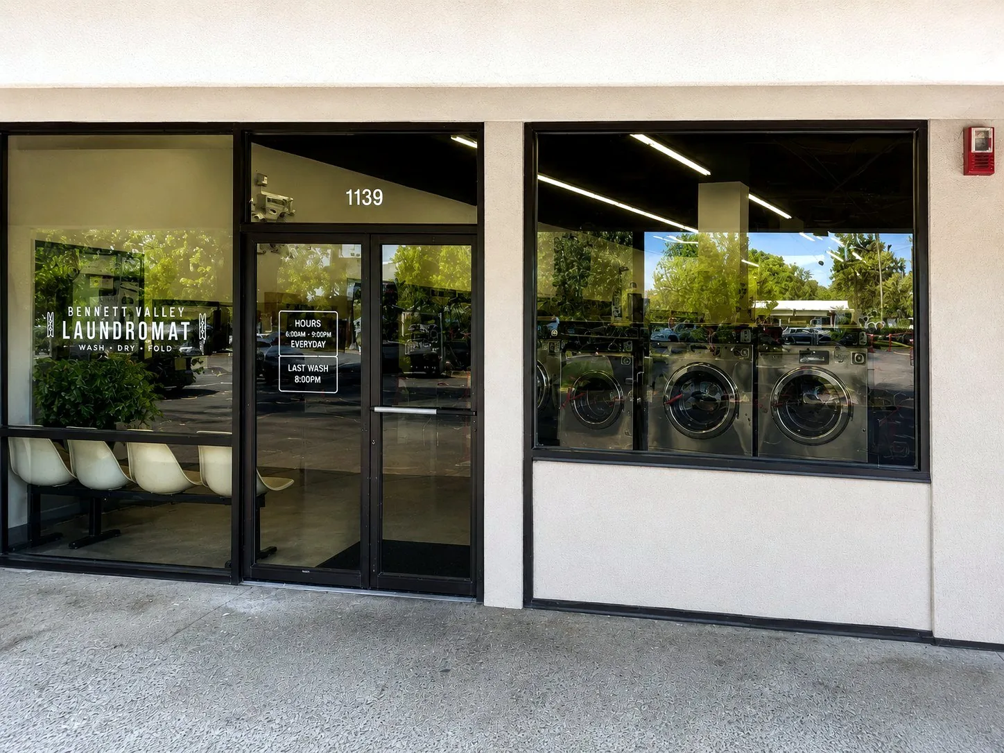 Front entrance of Bennett Valley Laundromat at 1139 Yulupa Ave