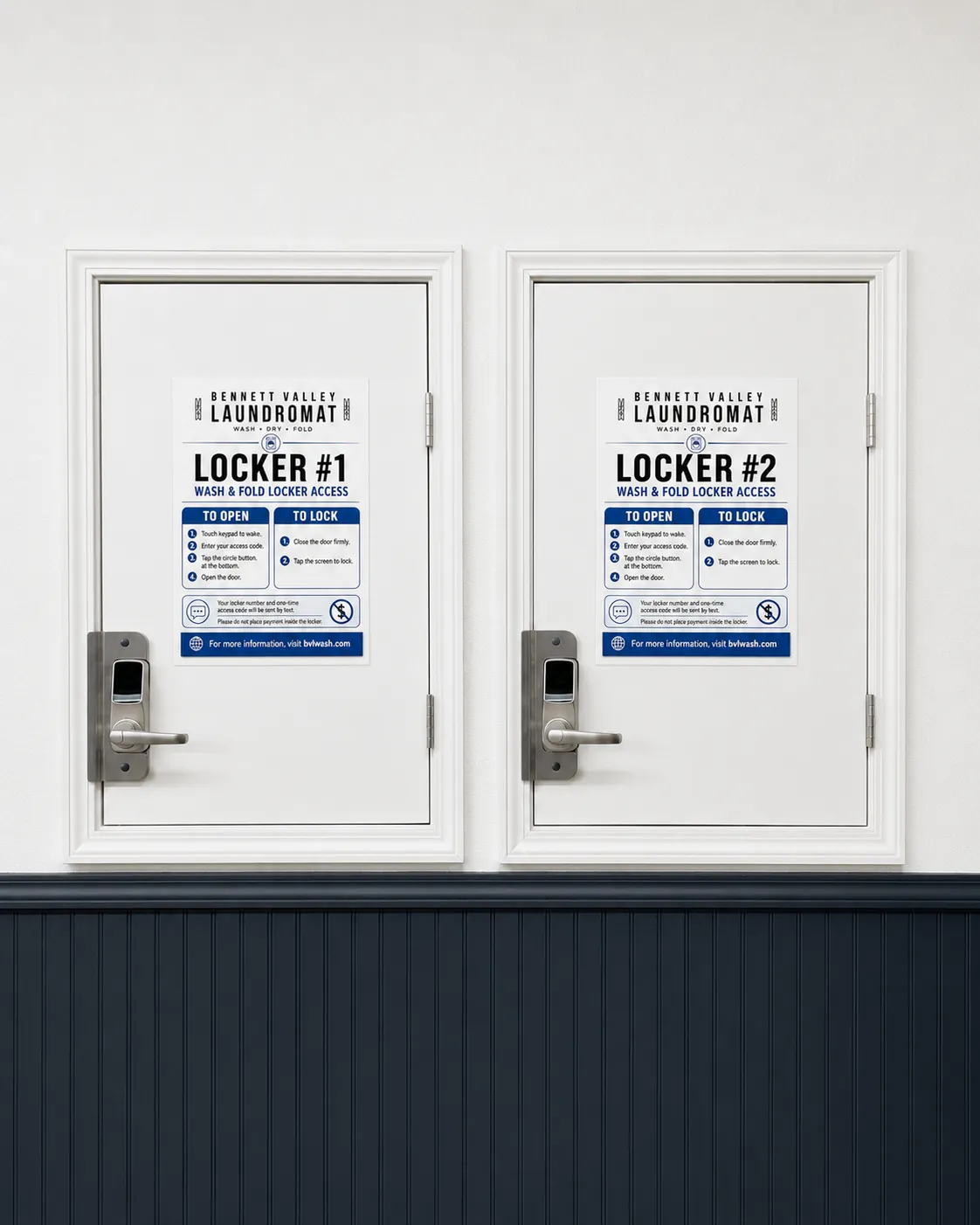 Secure Wash and Fold drop-off lockers inside Bennett Valley Laundromat